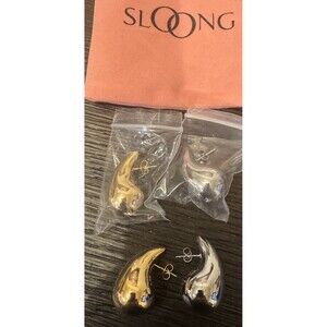 New Set Sloong Goldtone and Silver Tear Drop Chunky Earrings